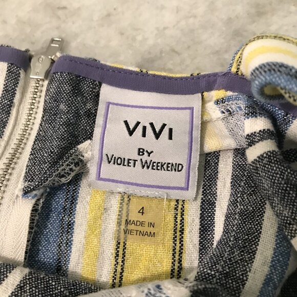 ViVi by Violet Weekend Jumpsuit Womens 4 Striped Sleeveless Zip One Piece Romper - Picture 5 of 6